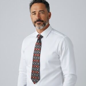 Arrow Company Vintage Silk‎ Tie Red Blue Geometric Circle Pattern X Long Classic